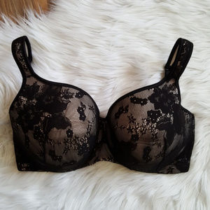 Cacique Balconette Bra Black Nude Lace 40DDD
